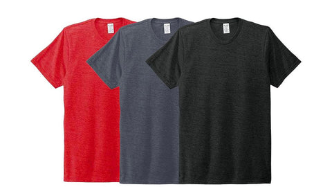 Allmade red, grey and black t-shirts. Sustainable t-shirts that are eco-friendly