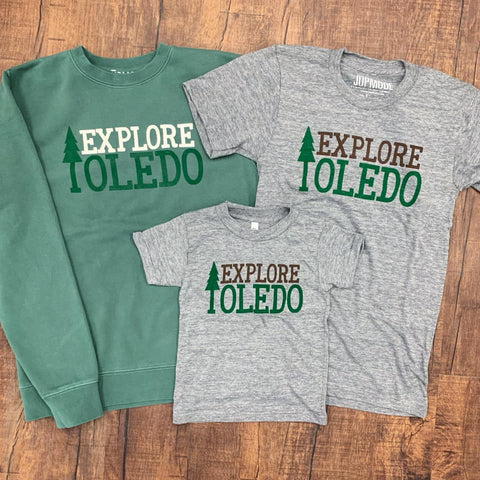 explore toledo t-shirt and pigment dyed crew sweatshirt