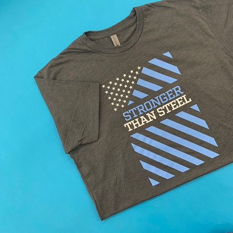 gray t-shirt with American flag print