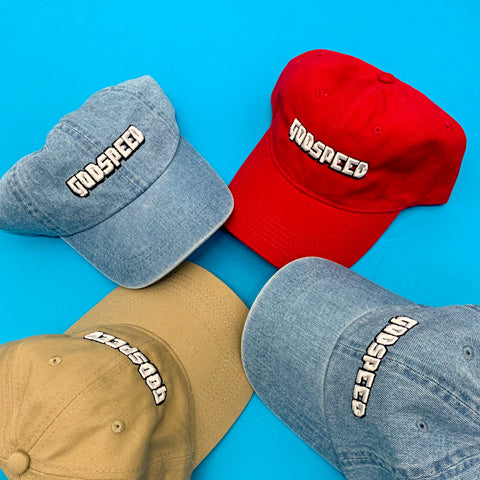 custom embroidered hats with sans serif font