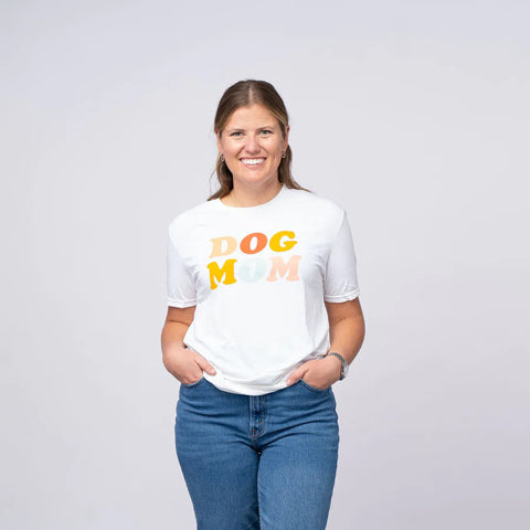smiling woman in Dog Mom Shirt