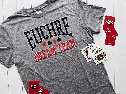 gray euchre shirt with cards