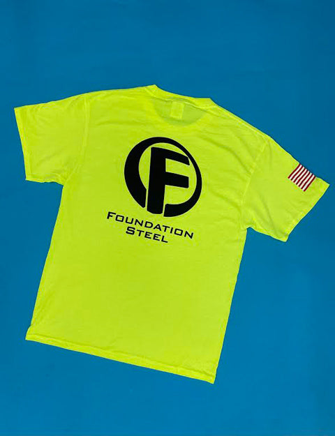 safety yellow construction shirt with bold custom logo