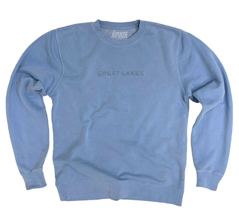 light blue, branded Great Lakes sweatshirt