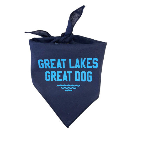 dark blue “great lakes, great dog” washable bandana for dogs 