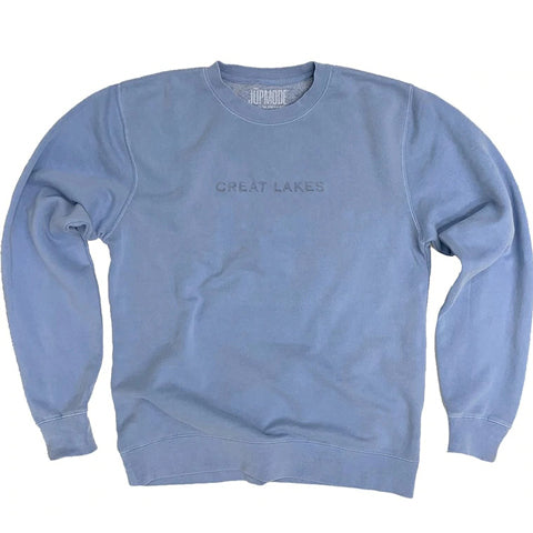 blue sweatshirt with great lakes embroidery