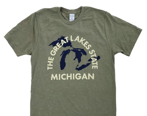 gray and blue “The Great Lakes State - Michigan” shirt