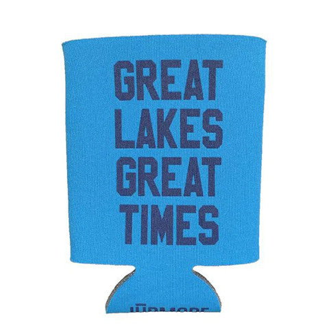 blue “great lakes, great times” koozie for bottles or cans