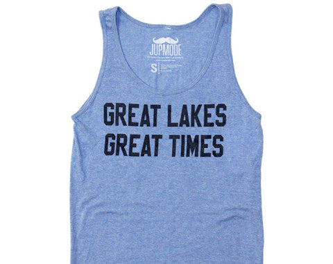 sky blue “great lakes, great times” unisex tank top shirt