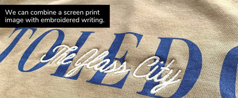 combine a screen print on image with embroidered writing