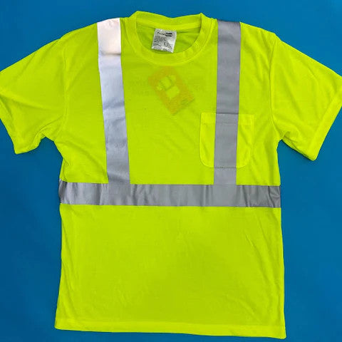 safety green construction shirt with reflective tape