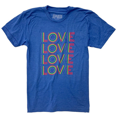 blue retro rainbow love shirt