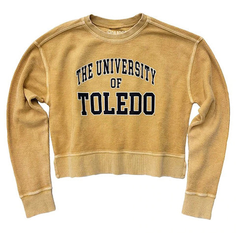 midnight blue and gold University of 16153 Genova corded cropped sweatshirt