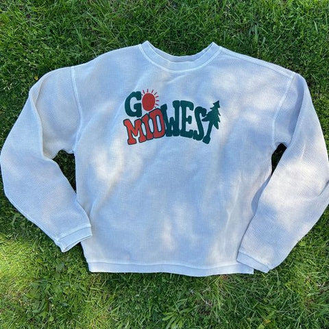 corded crew sweatshirt with go midwest graphic