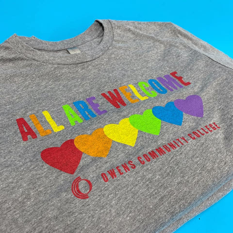 all are welcome rainbow t-shirt