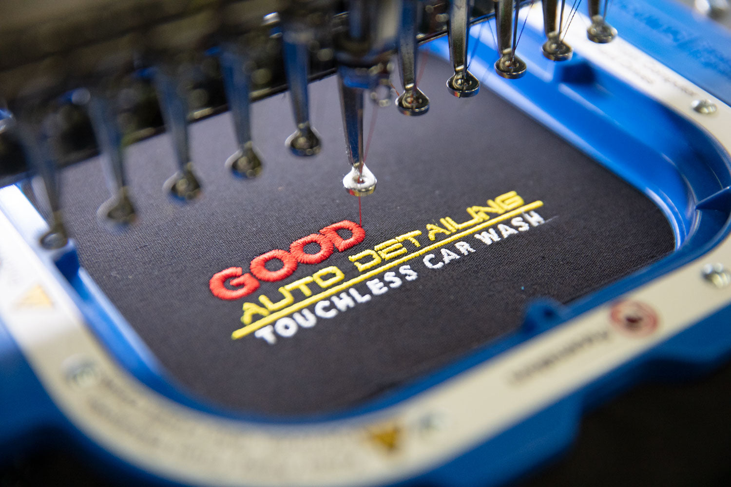 good guys polo on the embroidery machine